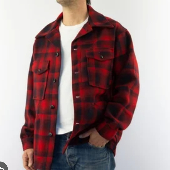 LIFES ADVENTURES red black buffalo plaid check wool field jacket coat Large - Picture 1 of 9